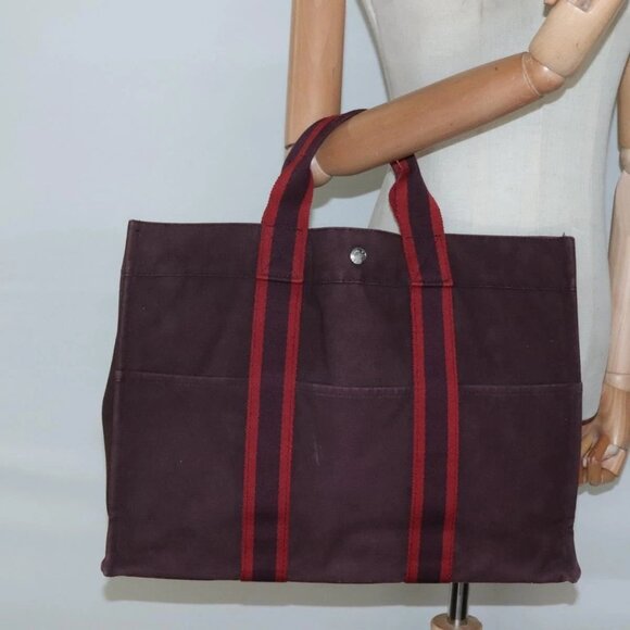 HERMES Fourre Tout MM Hand Bag Canvas Red Auth - Picture 15 of 16